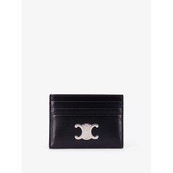 Leather card holder with metal Triomphe logo patch