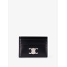 Leather card holder with metal Triomphe logo patch