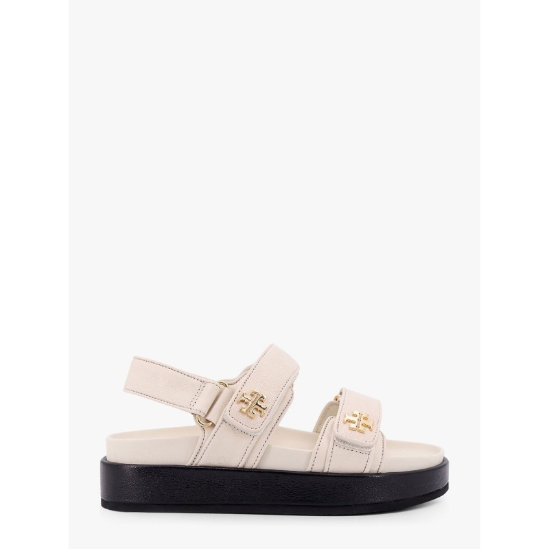 Leather sandals with metal monogram