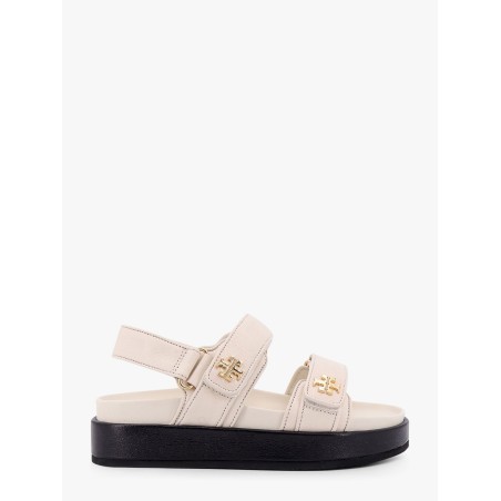 Leather sandals with metal monogram