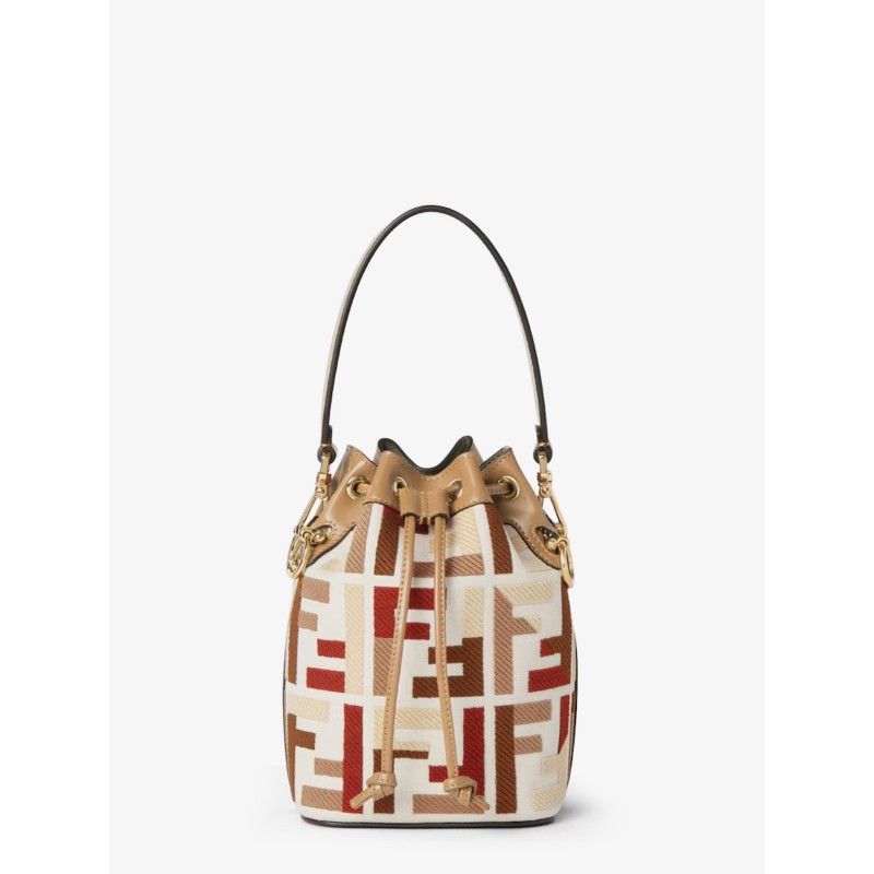 Mon Tresor FF jacquard fabric and leather bucket bag