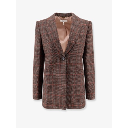 Tartan wool blazer with shoulder pads