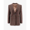 Tartan wool blazer with shoulder pads