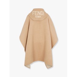 Wool and cashmere poncho with leather profiles