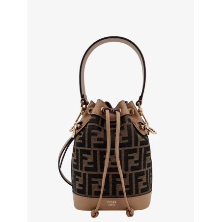 Mini Mon Tresor FF jacquard fabric and leather bucket bag