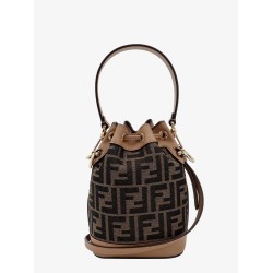 Mini Mon Tresor FF jacquard fabric and leather bucket bag