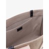Linen shoulder bag with logo print. this bag is made with lower environmental impact material