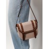 Messenger rockstud fabric and leather shoulder bag