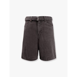 Black denim bermuda shorts with belt