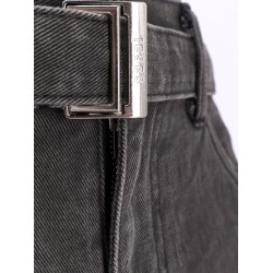 Black denim bermuda shorts with belt