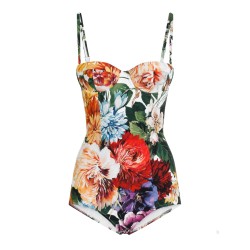 FLOWER PRINT PADDED BALCONETTE ONE PIECE SWIMSUIT