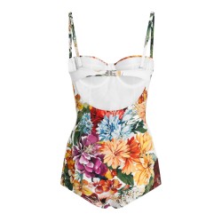 FLOWER PRINT PADDED BALCONETTE ONE PIECE SWIMSUIT
