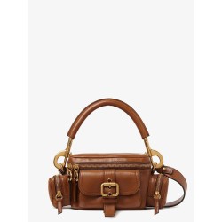 Small double carry leather bag with multipocket detail