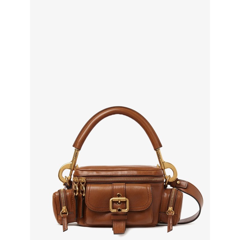 Small double carry leather bag with multipocket detail