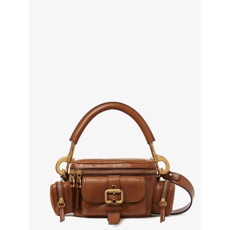Small double carry leather bag with multipocket detail