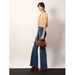 Small double carry leather bag with multipocket detail