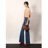 Small double carry leather bag with multipocket detail
