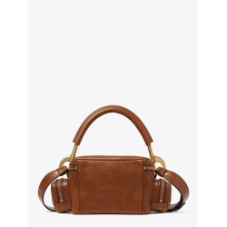 Small double carry leather bag with multipocket detail