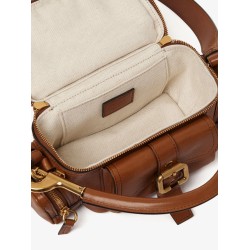 Small double carry leather bag with multipocket detail