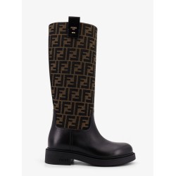 Fendi Filo leather and FF Jacquard Fabric boots