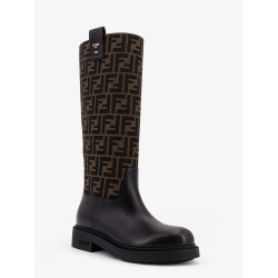 Fendi Filo leather and FF Jacquard Fabric boots