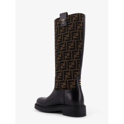Fendi Filo leather and FF Jacquard Fabric boots