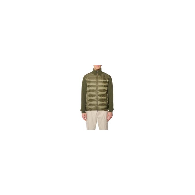 Nylon down jacket with wool and cashmere sleeves