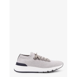 Low-top cotton knit and leather sneakers