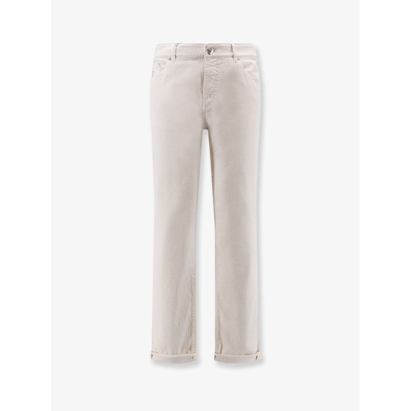 Traditional Fit white denim trousers