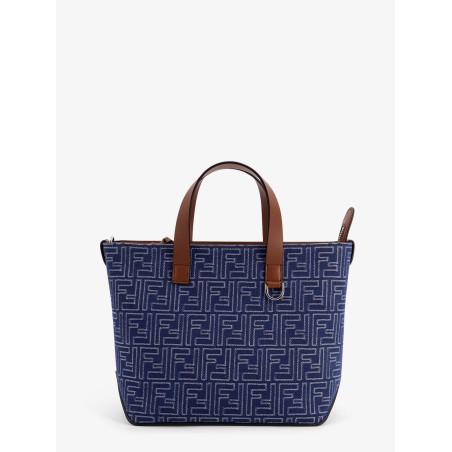 FF jacquard fabric and leather shopping bag