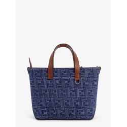 FF jacquard fabric and leather shopping bag