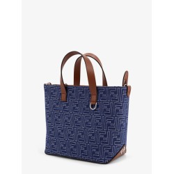 FF jacquard fabric and leather shopping bag