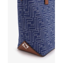 FF jacquard fabric and leather shopping bag