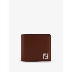 Leather and FF jacquard fabric bifold wallet