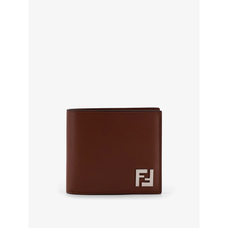 Leather and FF jacquard fabric bifold wallet