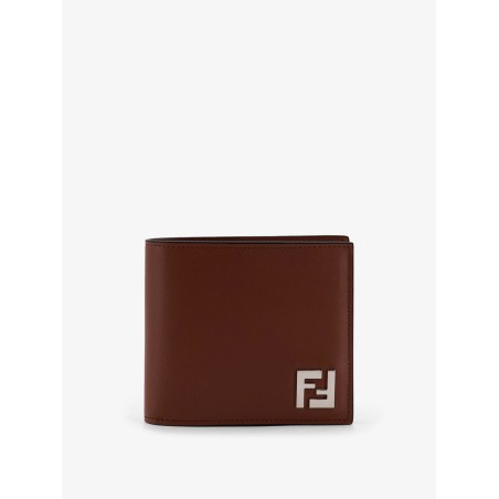 Leather and FF jacquard fabric bifold wallet