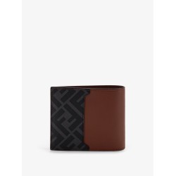 Leather and FF jacquard fabric bifold wallet