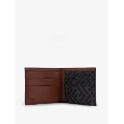 Leather and FF jacquard fabric bifold wallet