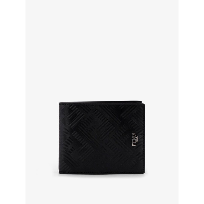 FF jacquard fabric and leather bifold wallet