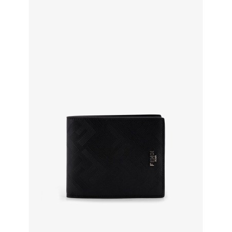 FF jacquard fabric and leather bifold wallet