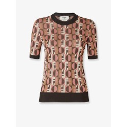 Viscose sweater with Optical Fendi motif