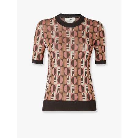 Viscose sweater with Optical Fendi motif