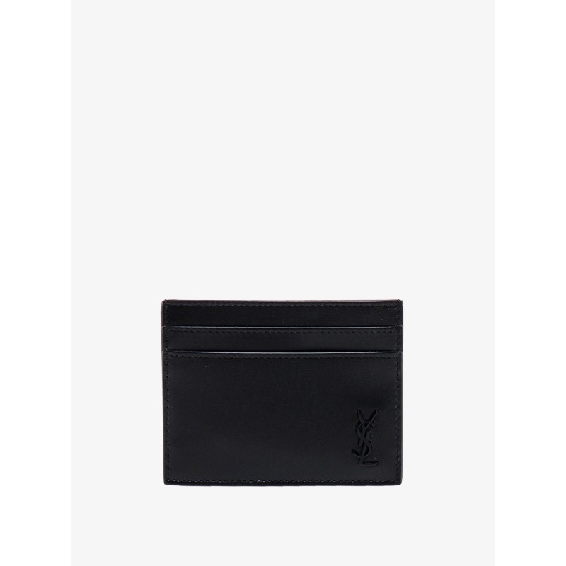 Leather card holder with frontal monogram