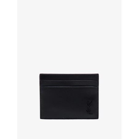 Leather card holder with frontal monogram