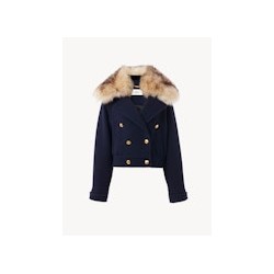Virgin wool blend jacket with fur collar