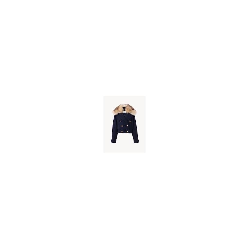 Virgin wool blend jacket with fur collar