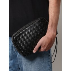 Leather clutch with woven effect