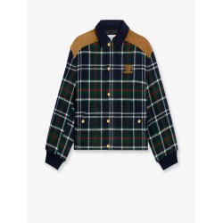 Tartan wool jacket with suede inserts