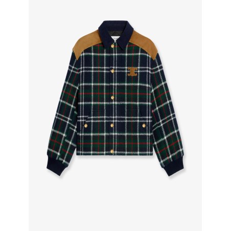 Tartan wool jacket with suede inserts
