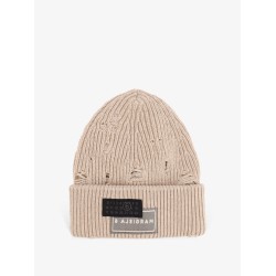 Wool blend beanie hat with distressed effect